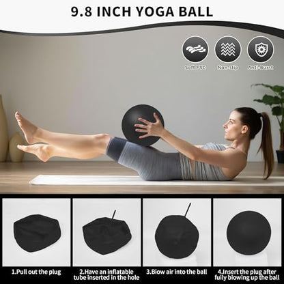 DICYWUDI Pilates Essentials Kit for Home Women, Pilates Equipment for Workouts, 6 Fabric Resistance Bands, 12 Inch Magic Circle Yoga Ring, Mini Exercise Ball, Great Exercise Equipment - color: 15pcs Black set