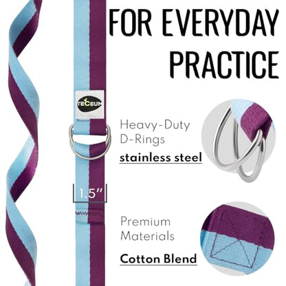 TECEUM 2 IN 1 Yoga & Mat Strap for Stretching – Cotton – 6/8/10 ft - color: Purple Blue, size: 10 ft
