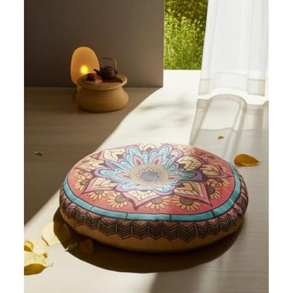 Boho Round Floor Pillow Meditation Cushion, Vibrant Red