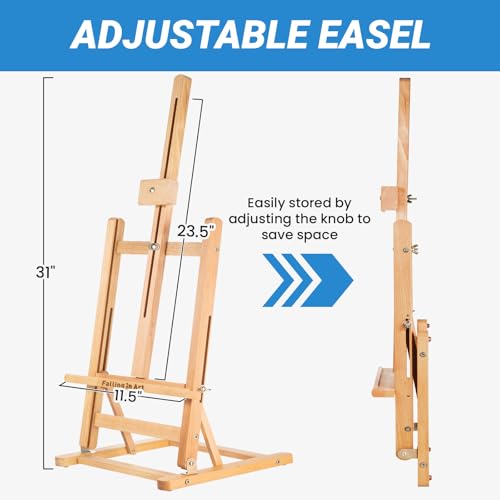 Falling in Art Basic H-Frame Tabletop Easel, Holding Canvas up to 24" High | Adjustable Beechwood Desktop Easel, Portable Painting Easel Stand for Beginners and Artists - style: 31'' H