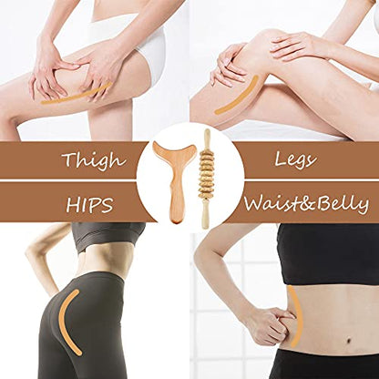 Wood Therapy Massage Tools Wooden Gua Sha Kits Maderoterapia Kit Body Sculpting Tools Wood Massager Roller for Relax Muscles (2) - style: Massage Roller+Neck massager