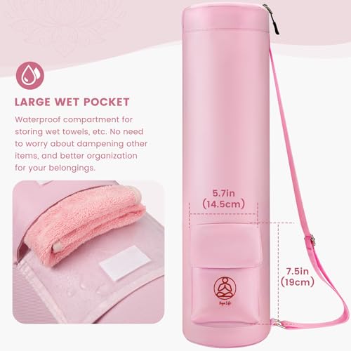 Gonex Yoga Mat Bag, Full-Zip Mat Carrier | 600D Oxford Fabric, Wet Pocket, Front Zip Pocket, Adjustable Strap, Fits Mats up to 26" - color: Pink