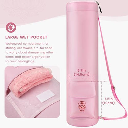 Gonex Yoga Mat Bag, Full-Zip Mat Carrier | 600D Oxford Fabric, Wet Pocket, Front Zip Pocket, Adjustable Strap, Fits Mats up to 26" - color: Pink
