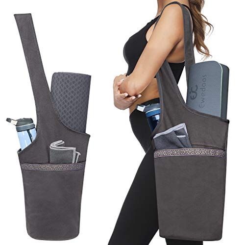 Ewedoos Canvas Yoga Mat Bag Fits Most Mats Yoga Bag with Large Storage Pockets to Hold More Accessories Ideal for Pilates Workout Gifts & Travel - color: Gray