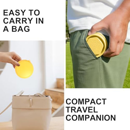 Collapsible Cup with Lid - 6oz Mini Silicone Folding Travel Cup with Steel Rim - BPA Free Small Portable Pocket Cup for Camping, Hiking, Kids, Mouthwash & Pills (Creamy yellow) - color: Creamy Yellow