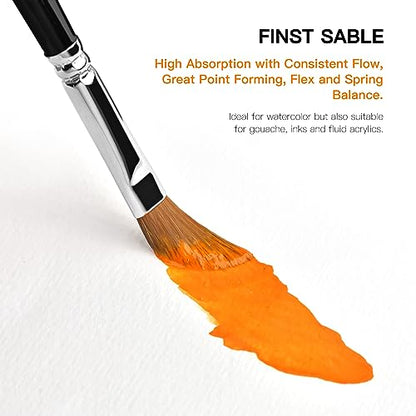 Sable Watercolor Brushes Professional Kolinsky Sable Brushes 7pcs - Dagger, Pointed Rounds, Rigger, Long Flat, Fan Brush Set for Watercolor Gouache Acrylic Inks Painting - color: Black