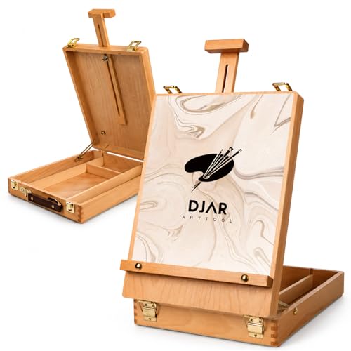 DJAR Tabletop Sketchbox Art Easel for Painting, Solid Beech Wood, Natural | Adjustable Desktop Art Stand with Storage Drawer, Portable Wooden Tool Box for Sketching, Drawing and Painting Supplies ﻿ - style: Tabletop Easel