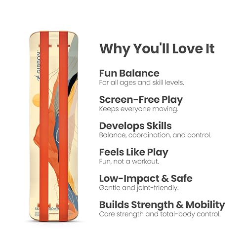 GIBBON SlackBoard, Balance Board Kids & Adults, Slackline Balance Trainer | 1 & 2 Line Options, Slack Board, Core Workout Equipment, Home Gym Training, Standing Desk Exercise, Yoga, Agility, Pilates - color: Sunrise Plus - 2 Line