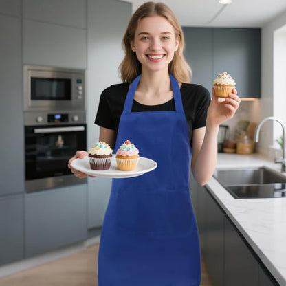 Fengek 8 Pcs Bib Apron for Unisex Colorful Kitchen Apron Bulk with 2 Roomy Pockets for Kitchen BBQ Painting Baking, Blue - color: Blue