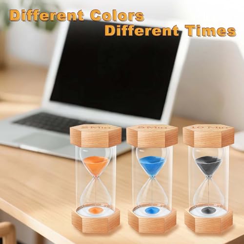 Sand Timer 3 Minute Hourglass, Natural Wood Grain Hexagonal Hour Glass Black Sand Clock 3 Minutes, Reloj De Arena, Wooden Sandglass Sand Watch 3 Min for Rustic Desk Decor, Office, Game, Classroom - color: Black, size: 3 minute