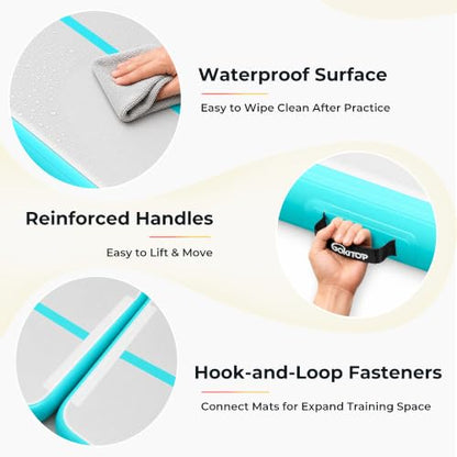 Gymnastics Air Track Tumbling Mat with Air Pump for Home Gym | Inflatable Gym Mat 4 Inches Thick for Home Training, Cheerleading Yoga Outdoor Use, User Manual - size: 13FT
