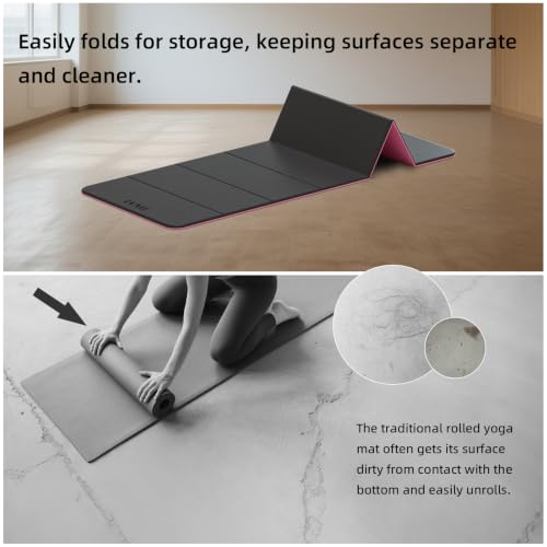 LVME Foldable Yoga Mat, 71"x24"x1/3" Thick(8mm), Non Slip Exercise Mat - color: Obsidian Black+Crimson