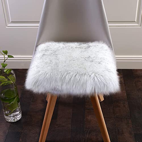 Softlife White Faux Fur Sheepskin Chair Cover 2 PCs Seat Cushion Pad Super Soft Area Rugs for Living Bedroom Sofa Dorm (1.6ft x 1.6ft, White-Grey Tip) - color: White-grey Tip-2pcs