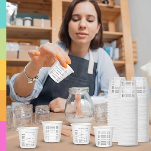 Sliner 200 Pcs 3 oz Graduated Paper Cups Disposable Wax Coated Medicine Cups Disposable Measuring with Clear Measurements for Measuring Resin, Mixing Paint, Resin, Stain, Epoxy