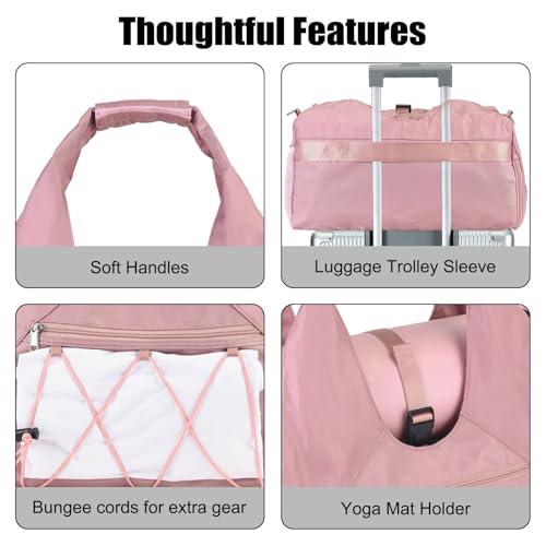 Forestfish Gym Bag For Women With Yoga Mat Holder, Pink | Shoe Compartment, Wet Dry Storage Pocket, Removable Shoulder Strap, Lightweight & Water Resistant - color: Pink