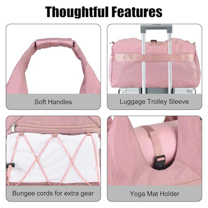 Forestfish Gym Bag For Women With Yoga Mat Holder, Pink | Shoe Compartment, Wet Dry Storage Pocket, Removable Shoulder Strap, Lightweight & Water Resistant - color: Pink