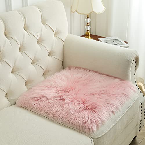 Softlife Pink Faux Fur Sheepskin Chair Cover 2 PCs Seat Cushion Pad Super Soft Area Rugs for Living Bedroom Sofa Dorm (1.6ft x 1.6ft) - color: Pink-2pcs