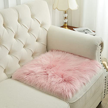 Softlife Pink Faux Fur Sheepskin Chair Cover Seat Cushion Pad Super Soft Area Rugs for Living Bedroom Sofa Dorm (1.6ft x 1.6ft) - color: Pink