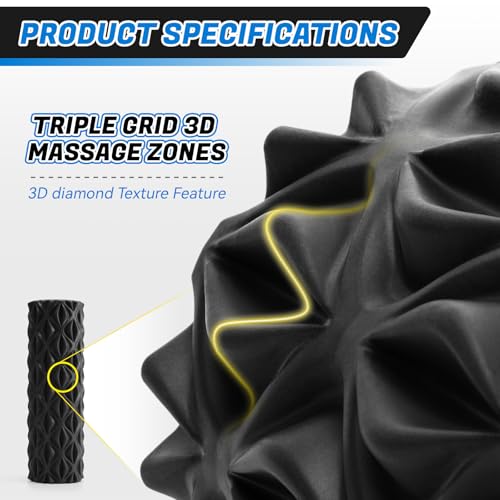Foam Roller for Deep Tissue Massager High Density Massage Roller | Diamond-Shaped Texture, Myofascial Release, Deep Tissue Muscle Massage Trigger Point Back Roller for Fitness (15" Black) - color: Black