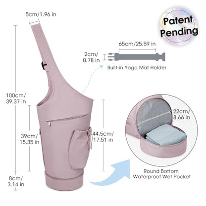 sportsnew Yoga Mat Bag, Large Opening Long Tote Yoga Mat Carrier Holder Bag with Waterproof Wet Pocket and Drawstring Water Bottle Pocket, Adjustable Shoulder Strap Storage Bag, patent pending - color: Pink