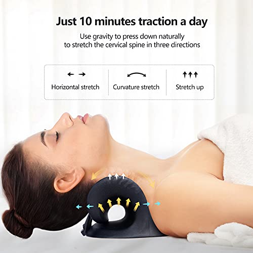 Cozyhealth Neck Stretcher for Neck Pain Relief, Heated Cervical Traction Device Pillow with Graphene Heating Pad, Neck and Shoulder Relaxer for TMJ Pain Relief and Cervical Spine Alignment (Black) - color: Black