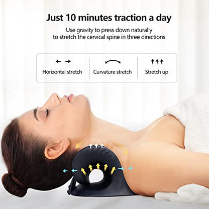 Cozyhealth Neck Stretcher for Neck Pain Relief, Heated Cervical Traction Device Pillow with Graphene Heating Pad, Neck and Shoulder Relaxer for TMJ Pain Relief and Cervical Spine Alignment (Black) - color: Black