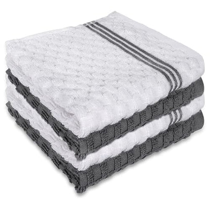 Washcloths Set, 4-Pack Cotton Wash Cloths, 12x12 Inch, White/Grey - color: White and Grey 4 Pack