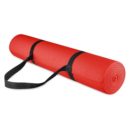 Fitvids All Purpose 1/4-Inch High Density Anti-Tear Exercise Yoga Mat with Carrying Strap, Multiple Colors - color: Red