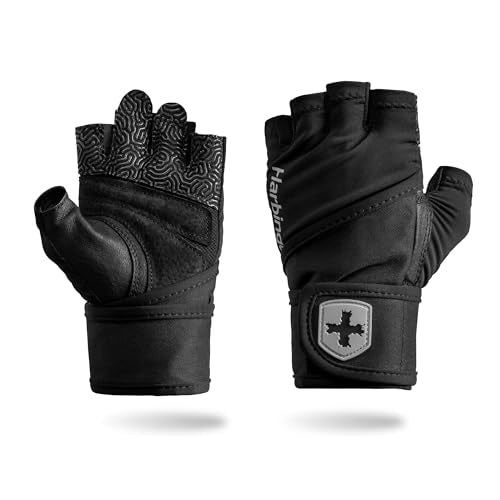 Harbinger Pro Wristwrap Gloves 3.0 - Enhanced Grip, Superior Wrist Support, Breathable 4-Way Stretch Lycra, Durable Leather Palm, Half-Finger Design for Weightlifting, Fitness Training, Women's - color: Black, size: Small