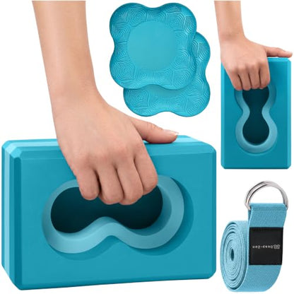 Yoga Blocks Wrist Support; Yoga Blocks 2 Pack with Knee Pads and Strap to Put Less Weight on Wrists; Durable, Versatile Yoga Brick Exercise Block Set, Blocks Yoga - color: Blue