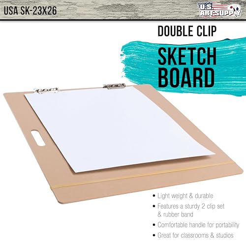 U.S. Art Supply 23" x 26" Artist Sketch Tote Board - Lightweight Hardboard | Drawing Board with Handle, Clip & Rubber Band for Art, Sketching, Travel, Studio - size: 23" x 26"