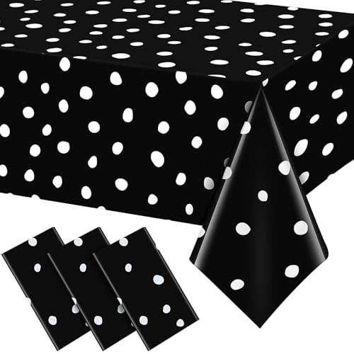 Mindsoft 3 Pcs Black White Polka Dot Plastic Tablecloth Party | Disposable Table Covers for Birthday Wedding Celebration, Dalmatian Print Design, Easy Cleanup, Modern Art Decoration - color: White, style: White Polka Dot