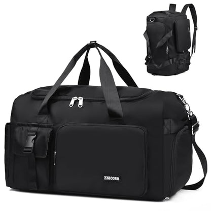 Eslcorri 42L Gym Duffel Bag Travel Backpack with Shoe & Wet Pocket, Black - color: 42L-Black