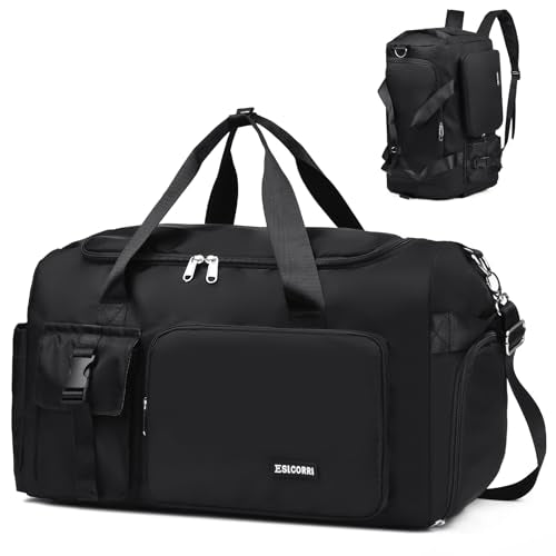 Eslcorri 42L Gym Duffel Bag Travel Backpack with Shoe & Wet Pocket, Black - color: 42L-Black