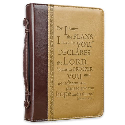 Christian Art Gifts Faux Leather Bible Cover: I Know The Plans, Brown & Tan | XL, Bible Verse, Book Cover, Case, Zipper, Pocket Storage, Pen Loops, Bible Study Supplies, Encouragement Gifts for Men - size: Extra Large