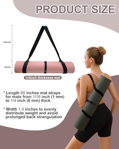 Yoga Mat Strap Carrier with Adjustable Hook-and-Loop for Most Mats