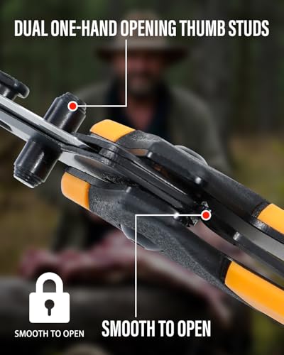 3.5" Replaceable Blade EDC Folding Hunting Knife with Dual Thumb Opener and Pocket Clip with 3 Drop Point Blades, Durable ABS and Non-Slip rubberized TPR Handle with Nylon-Holster, skinning knife - style: Orange Hunting knife