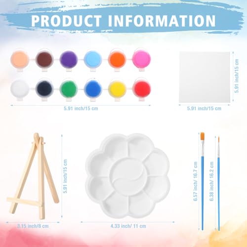 Qilery 12 Set Canvas Painting Kit, Mini Canvas with Wooden Easels Acrylic Paints Strips, Brushes, Palette, Art Set for Acrylic Oil Watercolor Adults Birthday Party Favors(4 x 4 Inch) - size: 4 x 4 Inch