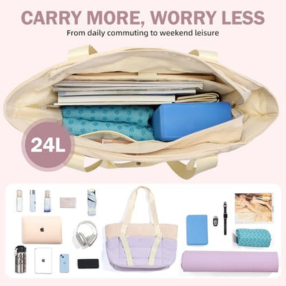 Axcone Women's Yoga Tote Bag with Luggage Sleeve & Mat Straps - Gym Work Bag for Office, Commute, Sports,Travel - color: Purple
