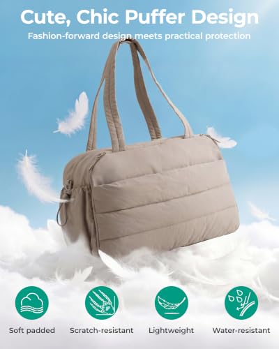 BAGSMART 2 Set Gym Bag for Women, Yoga Bag with Water Bottle Holder | For yoga travel sports dance, 25L pilates bag, overnight duffle bag - color: Blush, style: Puffer Crossbody