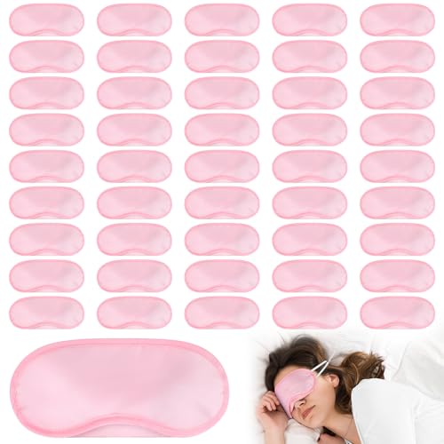 Aneco 50 Pieces Blindfold Sleep Mask Bulk Eye Mask Shade Cover with Nose Pad and Adjustable Strap for Travel Sleep Game Party Supplies, Light Pink - color: Light Pink