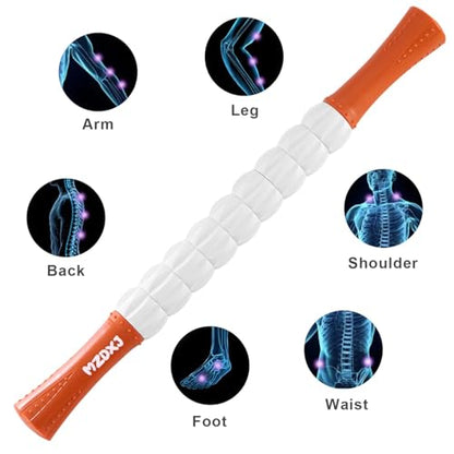 Muscle Roller Massage Roller Stick- Deep Tissue Fascia Blaster for Myofascial Pain Relief, Lymphatic Drainage & Body Sculpting, Handheld Physical Therapy & Recovery Tool(Orange White) - color: Orange White