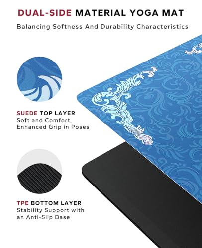 HAPBEAR Large Yoga Mat - 72"x36" Extra Wide Exercise Mat - 1/4" Thick Dual Color PVC | Anti-Slip Surface & High Cushioning - Ideal for Yoga, Pilates & Home Workouts - Bonus Mesh Bag - color: Blue