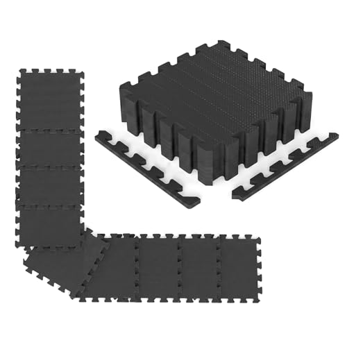 Giantex 18 PCS Interlocking Exercise Mat, 18 Sq.Ft EVA Foam Floor Tiles with Borders, 0.4" Thick Non-Slip Puzzle Workout Mats, Protective Gym Flooring for Home Gym, Garage, Basement, Black - color: Black, size: 18 Sq.Ft (18 Tiles)