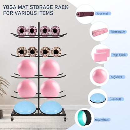 4 Tier Double Sided Metal Yoga Mat Holder, Home Gym Storage Rack