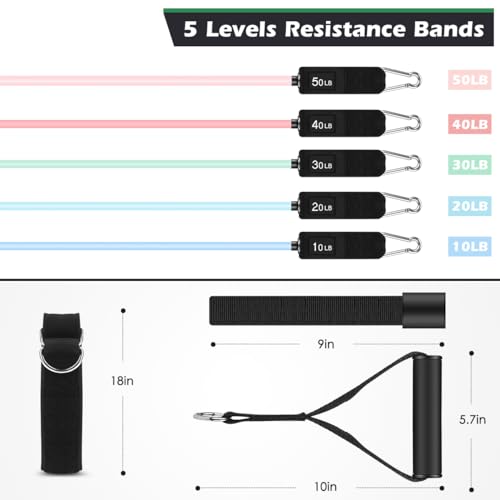 WHATAFIT Resistance Bands with Handles, 5-Level Exercise Bands for Workout - color: Macaron-02