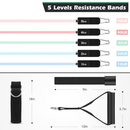 WHATAFIT Resistance Bands with Handles, 5-Level Exercise Bands for Workout - color: Macaron-02