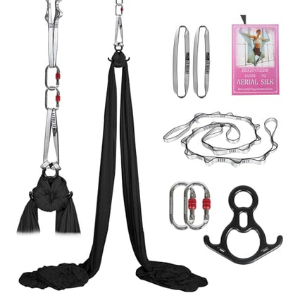 Aerial Silks Kit & Aerial Yoga Hammock - 11Yd Premium Fabric with Hardware | Easy Setup for Flying Yoga, Aerial Swing & Fitness - Supports Up to 14ft Rigging(Navy) - color: Black
