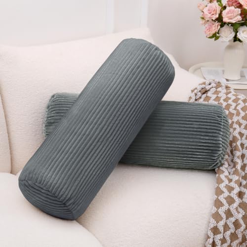 1 MIDDLE ONE Body Pillow, Memory Foam Body Pillows for Adults Sleeping, Decorative Bolster Pillow for Couch and Bed, Long Cylinder Tube Round Pillow, 24x7.87 Inches, Set of 2 (Dark Grey-Corduroy) - color: Dark Grey (Corduroy)