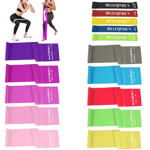 10 Pcs Long Resistance Bands and 5 Pcs Loop Bands. Latex-Free, Elastic Band, Work Out Bands, Stretch Bands for Working Out Women or Men, Exercise Bands Set for Physical Therapy, Yoga, Pilates
